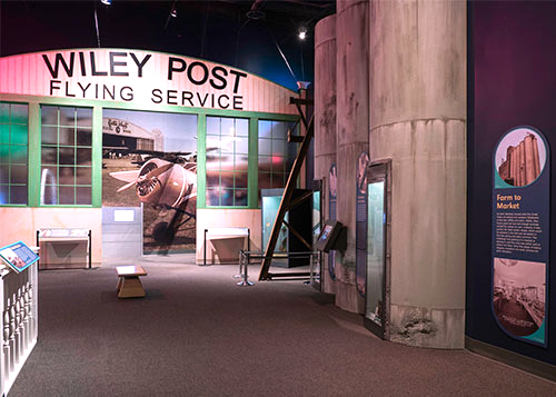 Re-created building front for Wiley Post Flying Service