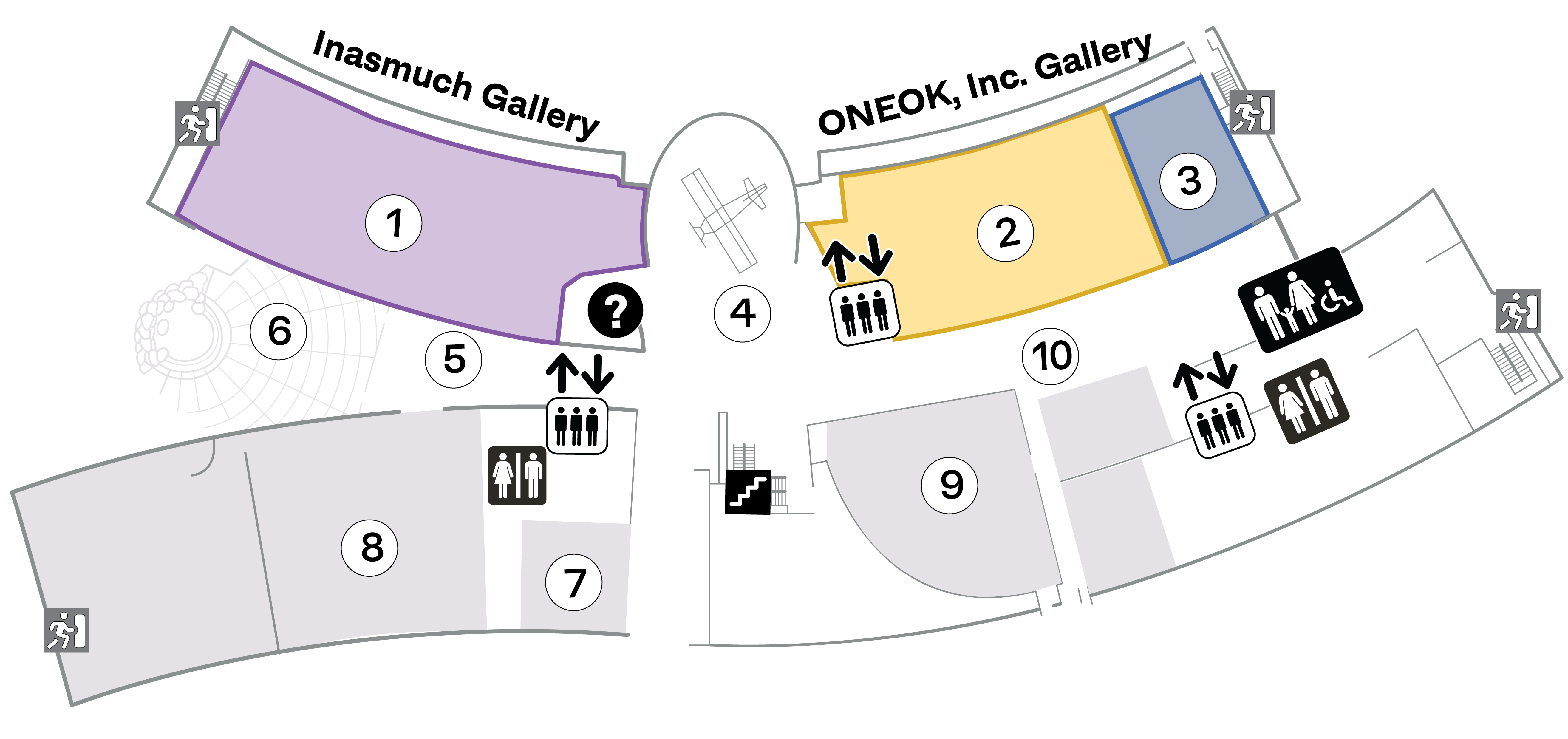 Map of the first-floor spaces inside the Oklahoma History Center