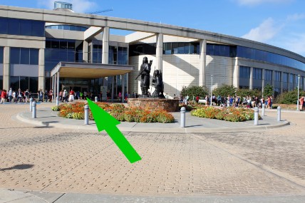 The exterior of the Oklahoma History Center with a crowd of people waiting outside